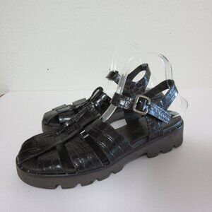 FREDA SALVADOR Black Leather Croc Pattern Caged Comfort Light 11 Shoes